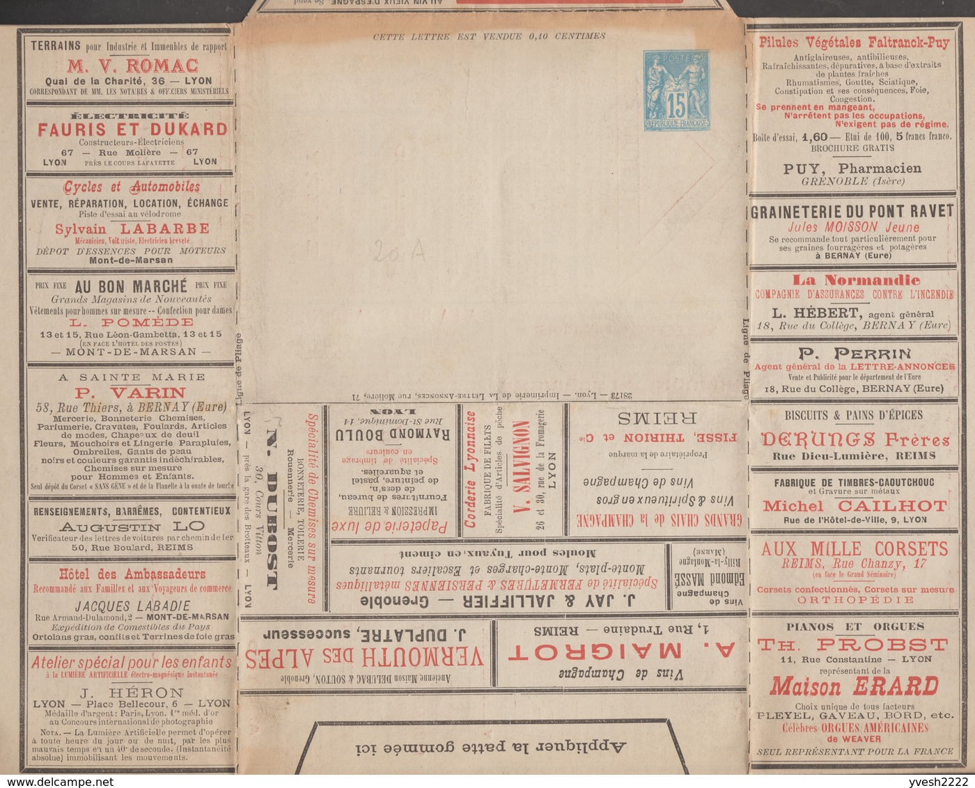 France 1887. Enveloppe-lettre Annonces. Pigeon Voyageur Ortolan Vélodrome, Vin, Photo 1/40 Seconde, Plante Médicinale - Tauben & Flughühner