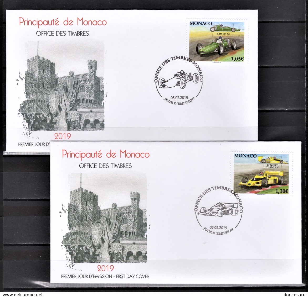 MONACO 2019 / SERIE 2 FDC - LES VOITURES DE COURSE MYTHIQUES - NEUFS ** - FDC