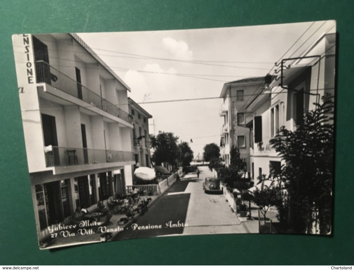 Cartolina Gabicce Mare - Via Vitt. Veneto - Pensione Ambra - 1956 - Rimini