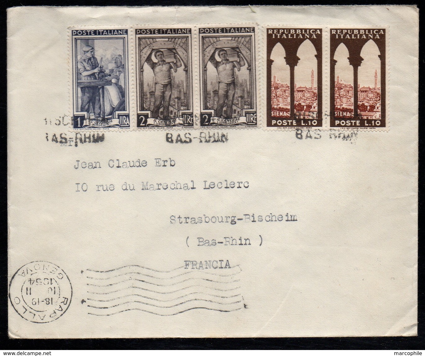 RAPALLO - ITALIE - ITALIA / 1954 - LETTRE RECOMMANDEE POUR LA FRANCE - ANNULATION A L'ARRIVEE  (ref LE3168) - 1946-60: Marcophilie