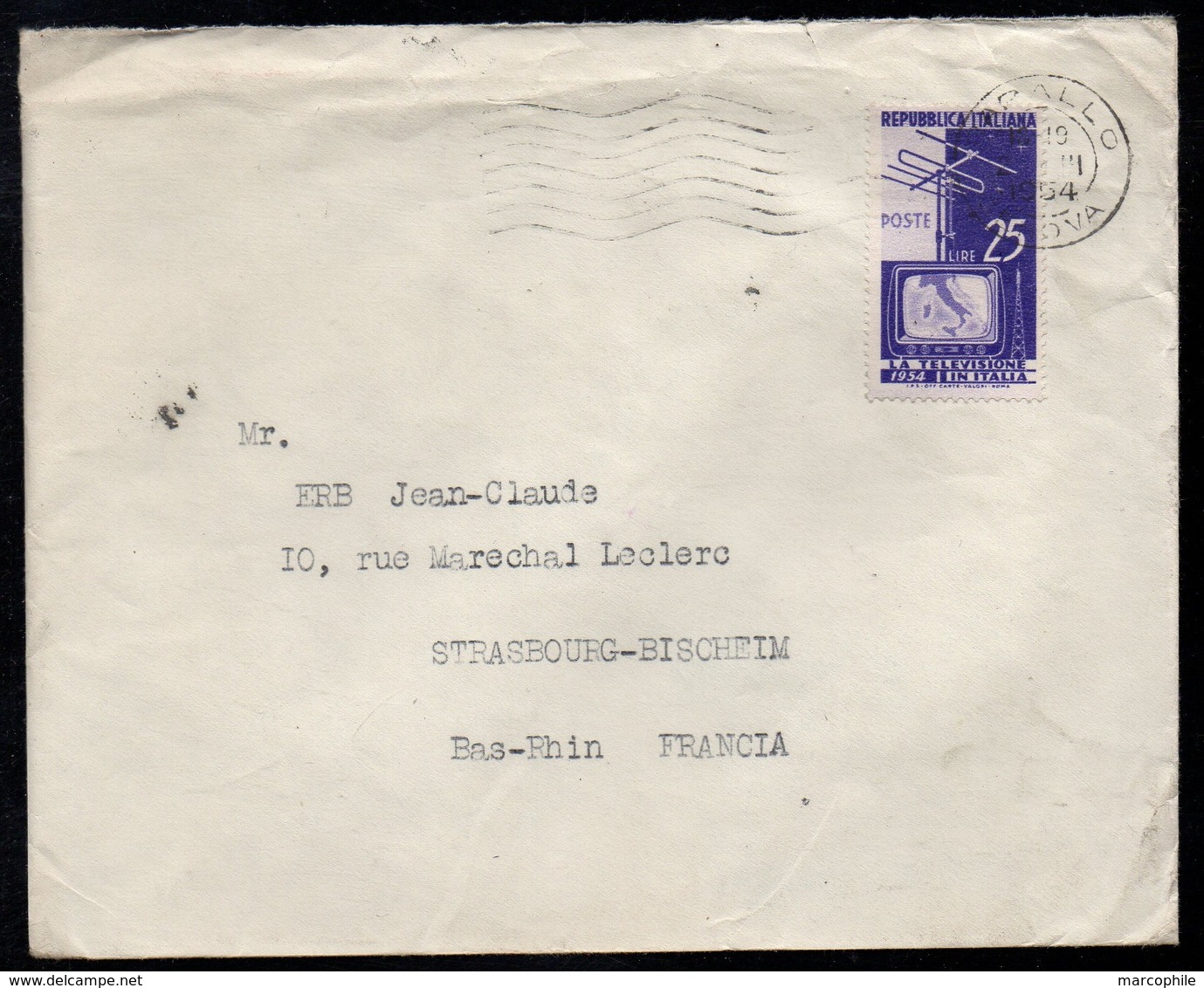 RAPALLO - ITALIE - ITALIA - TELEVISION / 1954 - LETTRE POUR LA FRANCE (ref LE3170) - 1946-60: Marcophilie