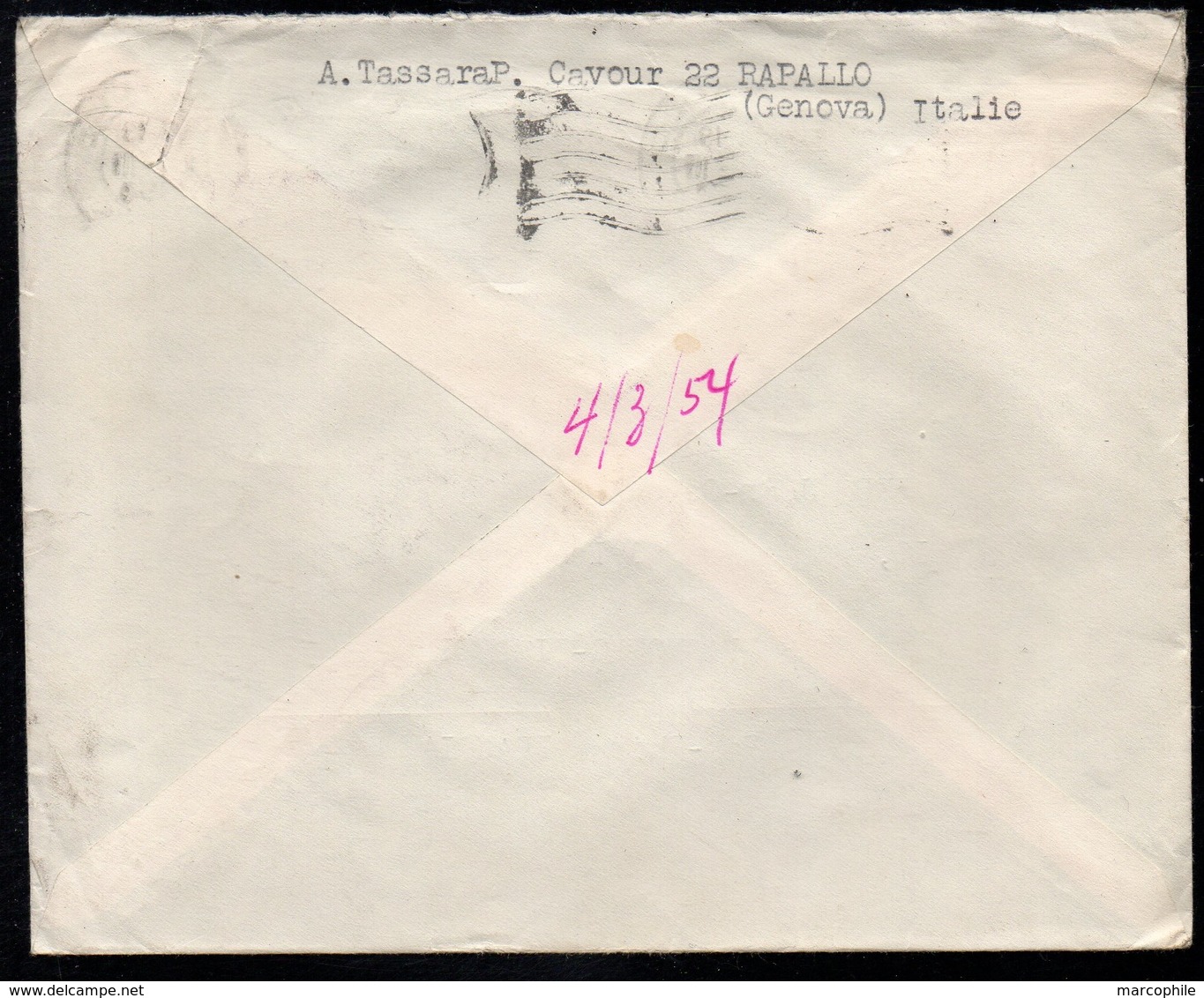 RAPALLO - ITALIE - ITALIA - TELEVISION / 1954 - LETTRE POUR LA FRANCE (ref LE3170) - 1946-60: Marcophilie