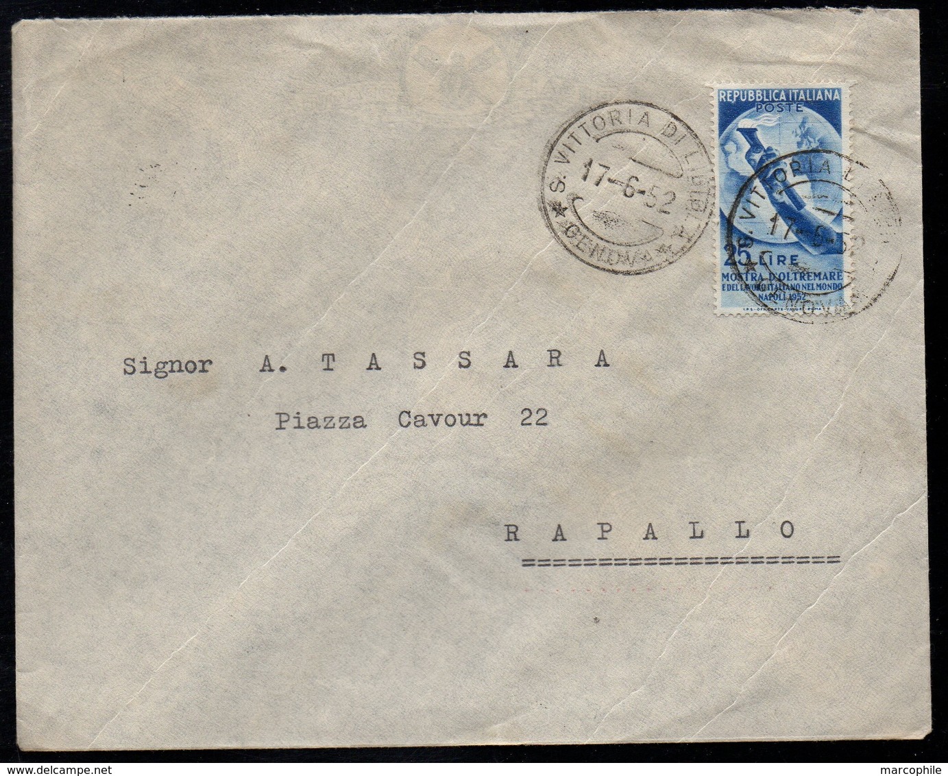 SANTA VITTORIA DI LIBIOLA - LIGURIA - ITALIE - ITALIA / 1952 - LETTRE POUR RAPALLO (ref LE3169) - 1946-60: Marcophilie