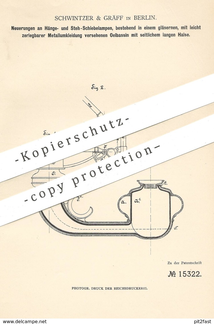 Original Patent - Schwintzer & Gräff , Berlin , 1880 , Öllampe , Hängelampe , Stehlampe | Brenner , Lampe , Licht !!! - Documentos Históricos