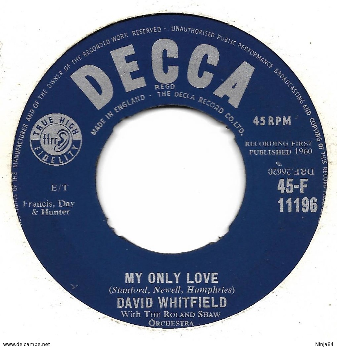 SP 45 RPM (7")   David Whitfield   "  Song Of The Dreamer  "  Angleterre - Rock