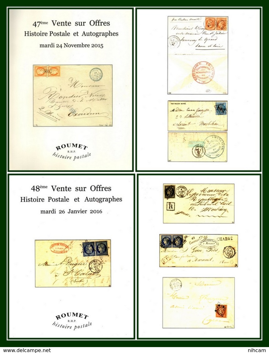 Catalogue 47éme + 48éme Vente Sur Offres Roumet 2015 + 2016 Histoire Postale Et Autographes - Catalogues De Maisons De Vente