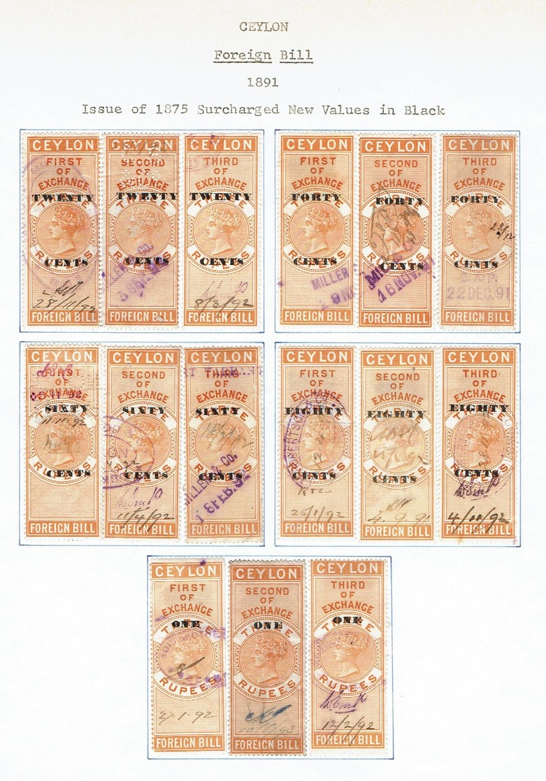 CEYLON...early Queen Victoria REVENUES...1891 Overprints...3-part - Ceilán (...-1947)