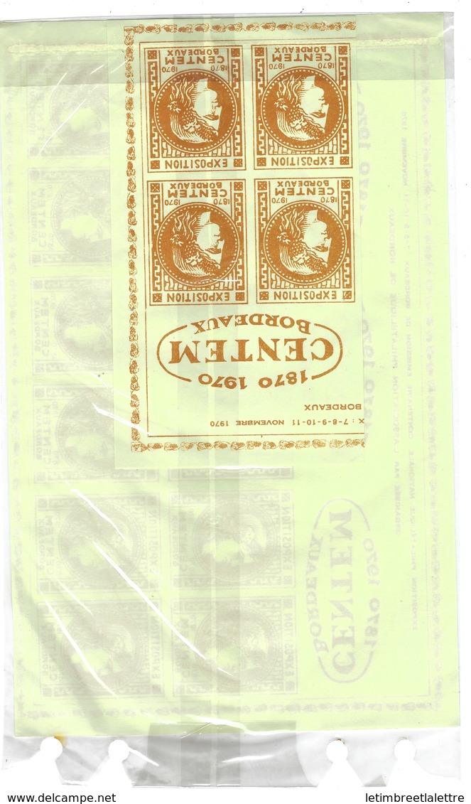 Feuille De Vignette 1870 - 1970 Centem Bordeaux ( Voir Scan ) - Altri & Non Classificati