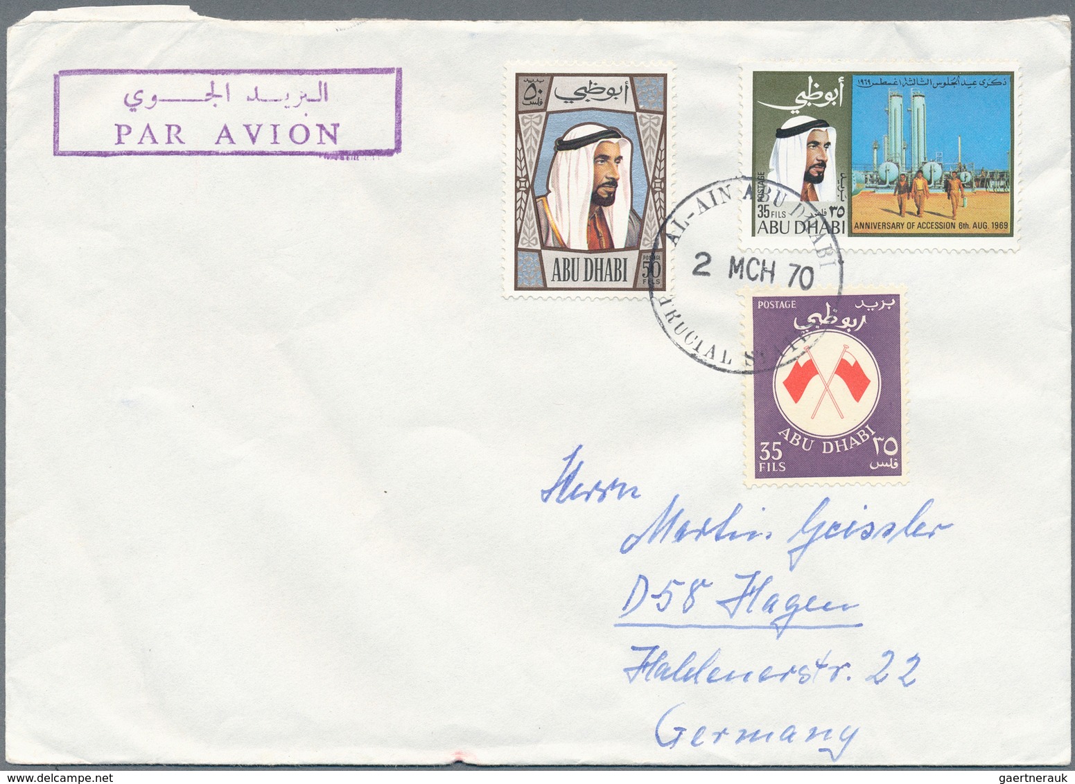 Abu Dhabi: 1963/71, Covers (4 Inc. First Definitives Cpl. Set FDC, Resp. Cto 1965) And Mint/cto Airl - Abu Dhabi