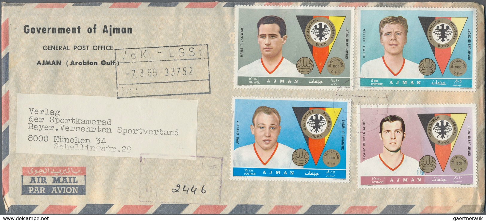 Adschman / Ajman: 1964/73, Covers (4) Inc. Registered With German Soccer Stars Resp. Formula 1 Stars - Ajman