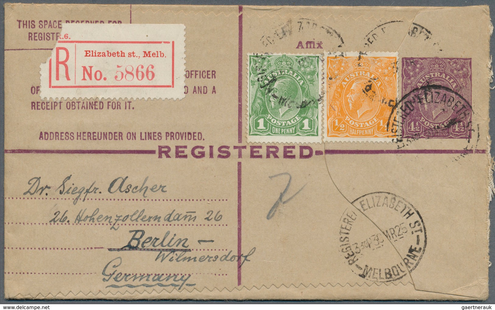 Australien - Ganzsachen: 1890's/1930: Group Of Nine Postal Stationery Registered Envelopes From New - Postal Stationery