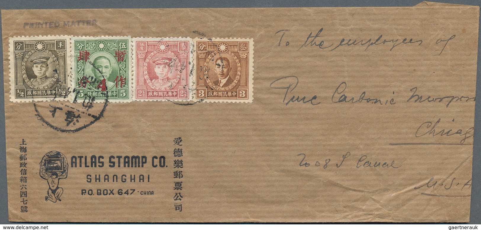 China: 1927/86, 72 (ca.) Covers And Cards, As Well As 4 Stamp Folders In Box, Including A Number Of - ...-1878 Vorphilatelie