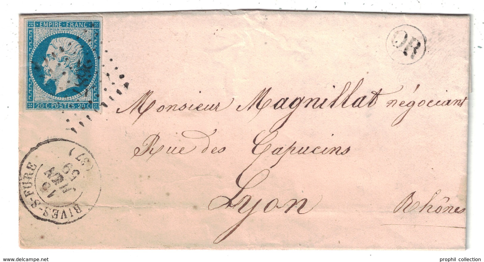 1859 - CACHET OR ORIGINE LOCALE De IZEAUX + CAD RIVES-SUR-FURE (ISERE) Sur LETTRE LAC Pour LYON OBLITERATION PC 2687 - 1849-1876: Période Classique