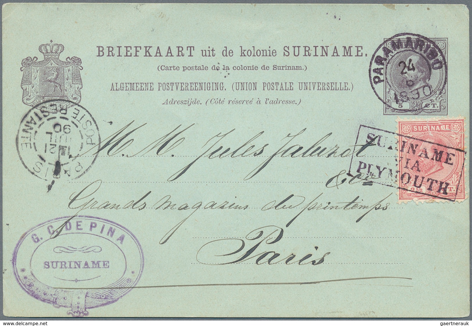 Curacao: 1884/1942, covers (5), used ppc (2) and used stationery (11 inc. uprates) inc. registration