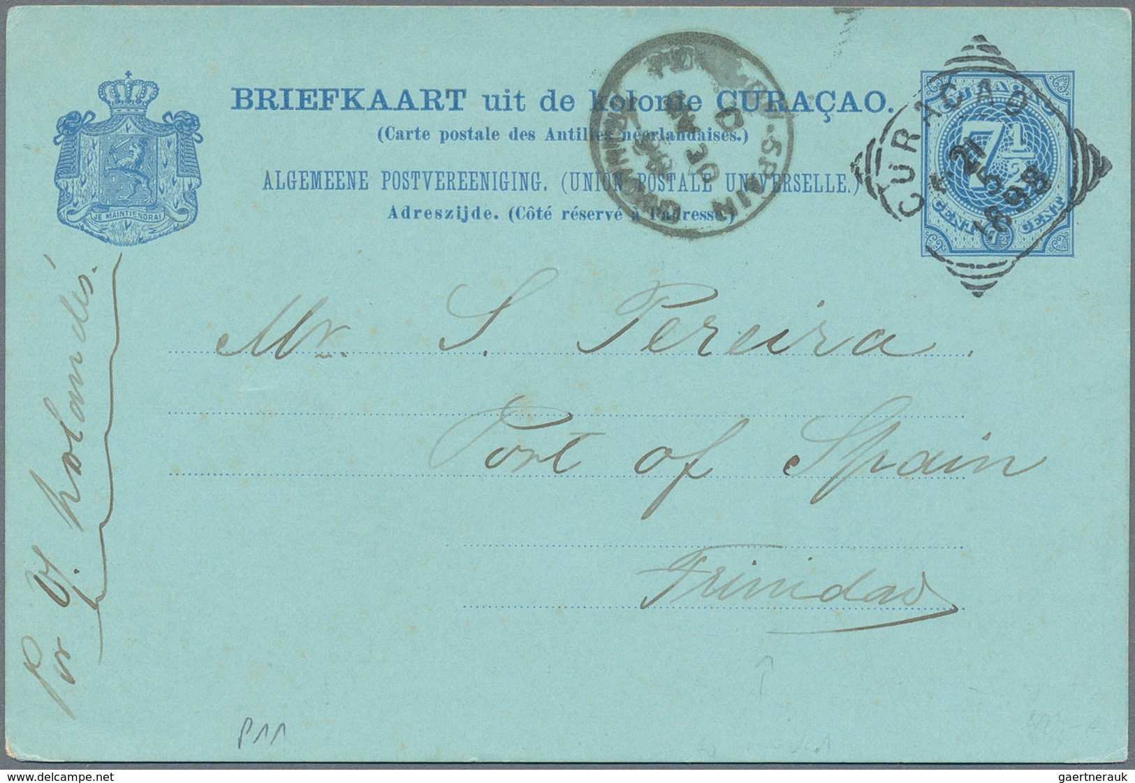 Curacao: 1884/1942, covers (5), used ppc (2) and used stationery (11 inc. uprates) inc. registration