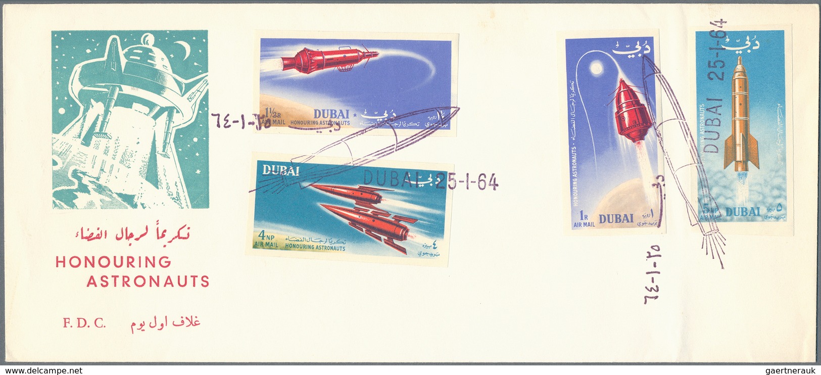 Dubai: 1954/90, covers QEII (3), independent state (8), FDC (4, 1963/64 inc. space and Kennedy), sta