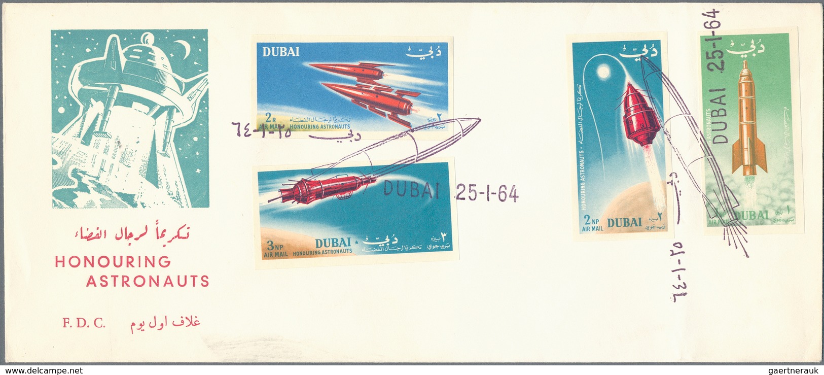Dubai: 1954/90, covers QEII (3), independent state (8), FDC (4, 1963/64 inc. space and Kennedy), sta