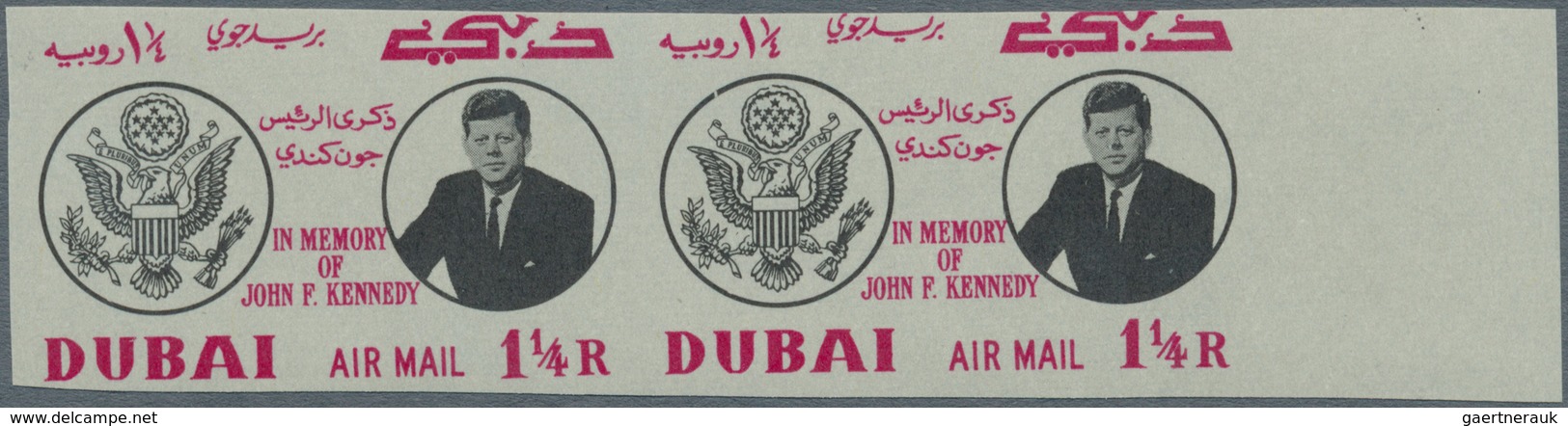 Dubai: 1964, Kennedy (Mi. # 113/115 And S/s # 22), Collection With Varieties, Inverted Centers, Miss - Dubai