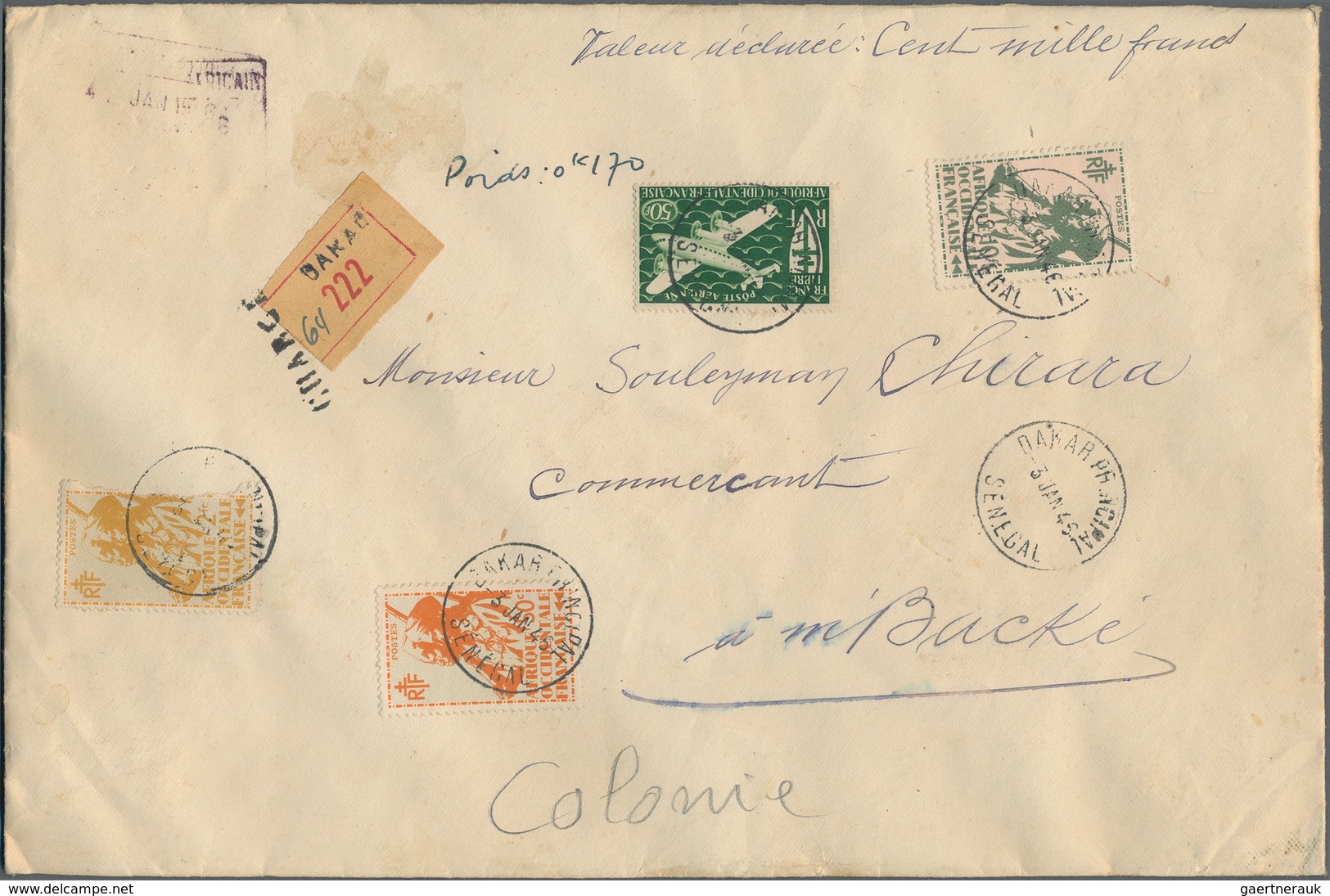 Französisch-Westafrika: 1946, Group Of Three Largely Sized Domestic Insured Letters 100.000fr./170gr - Autres & Non Classés