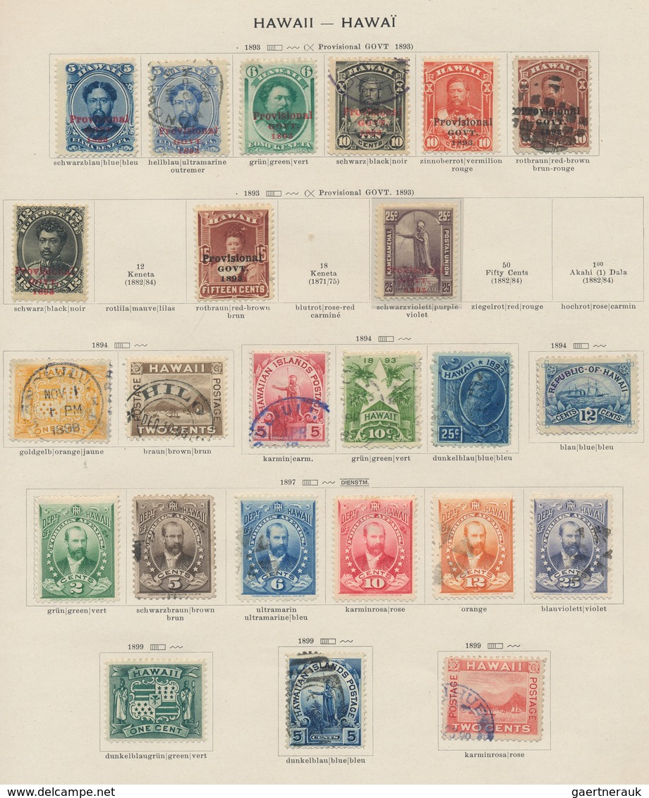 Hawaii: 1853/1899, Mainly Used Collection Of Apprx. 48 Stamps On Ancient Schaubek Pages. - Hawaï