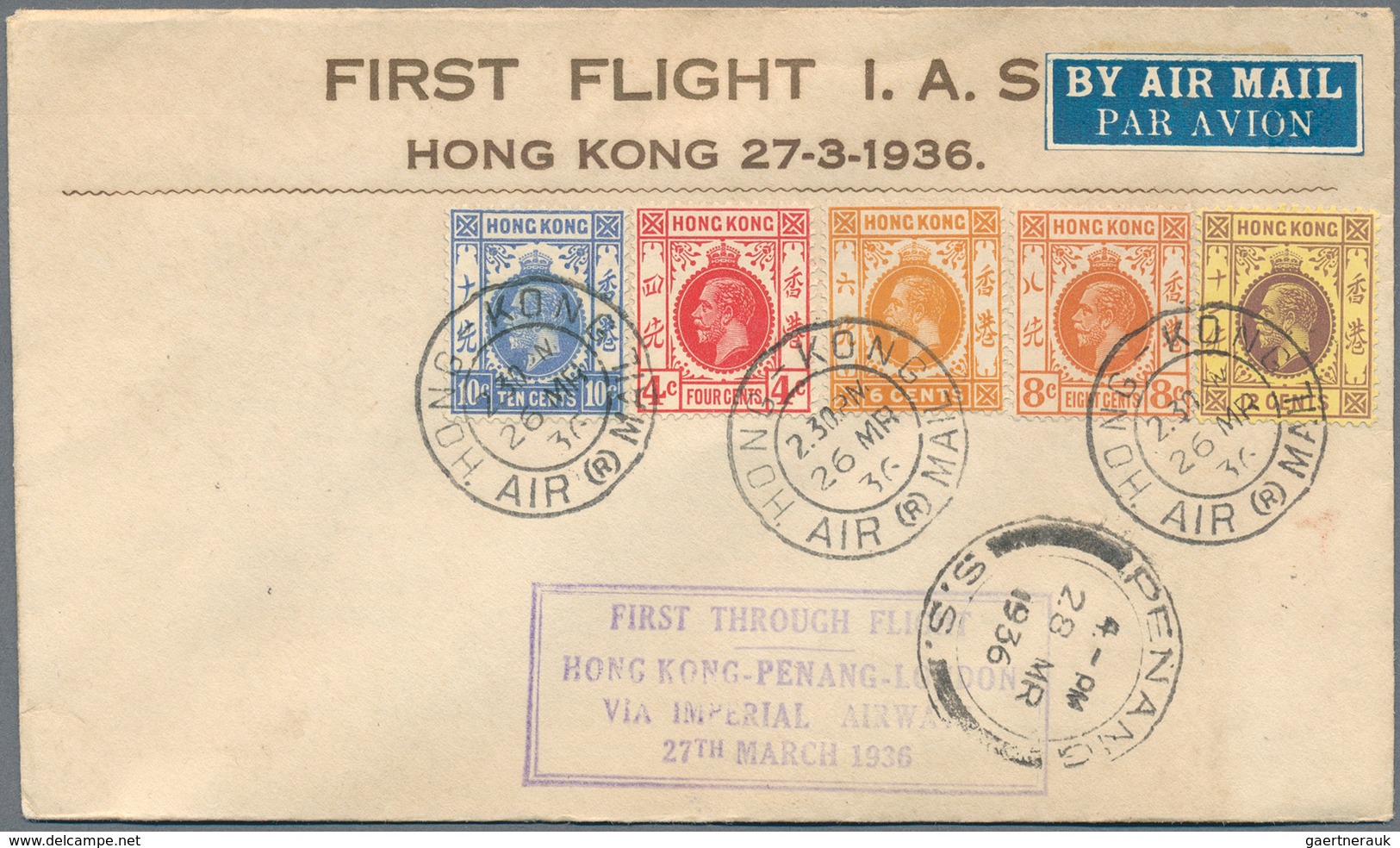Hongkong: 1935/37, 6 First Flight Covers, From Hong Kong To Destinations Including Peking, Manila, G - Other & Unclassified