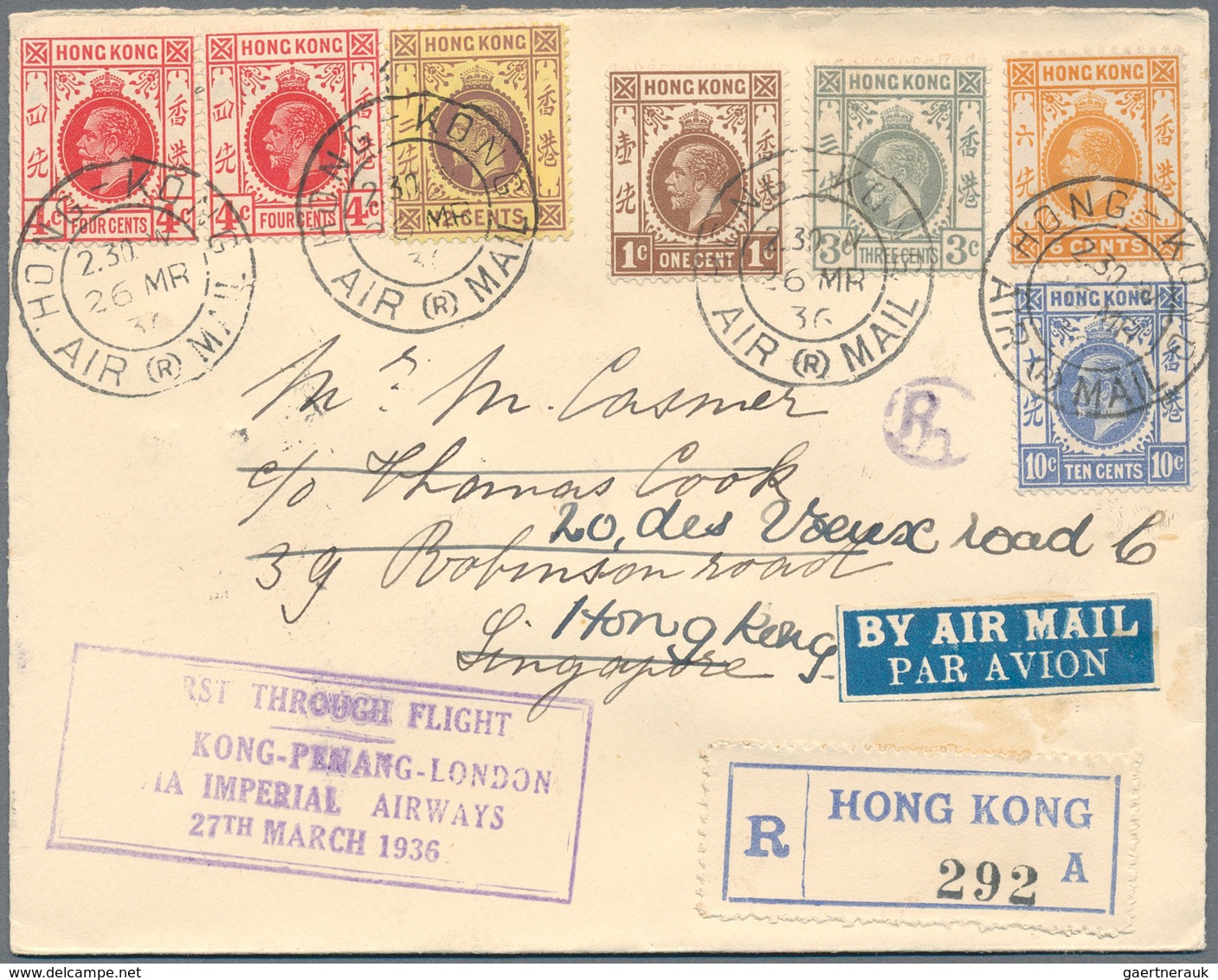 Hongkong: 1935/37, 6 First Flight Covers, From Hong Kong To Destinations Including Peking, Manila, G - Other & Unclassified