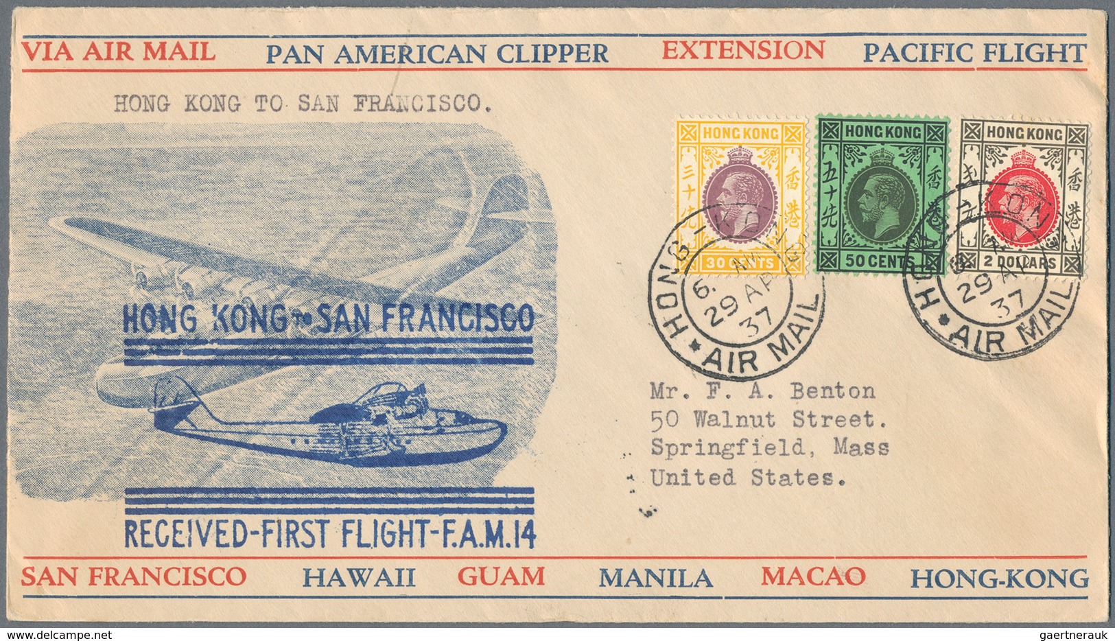 Hongkong: 1935/37, 6 First Flight Covers, From Hong Kong To Destinations Including Peking, Manila, G - Other & Unclassified