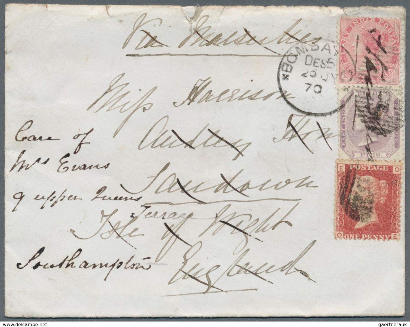 Indien: 1863/1894, Group Of Seven Covers/cards, Varied Condition, Incl. A 1870 Cover To England, The - 1854 East India Company Administration