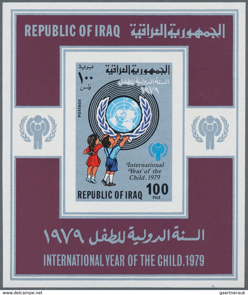 Irak: 1975/1983. Lot of 18,247 IMPERFORATE stamps, souvenir and miniature sheets showing various int