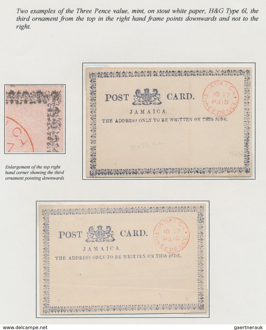 Jamaica: 1877, Postal Stationery Provisionals, Collection Of 21 Cards On Written Up Album Pages Resp - Jamaica (1962-...)