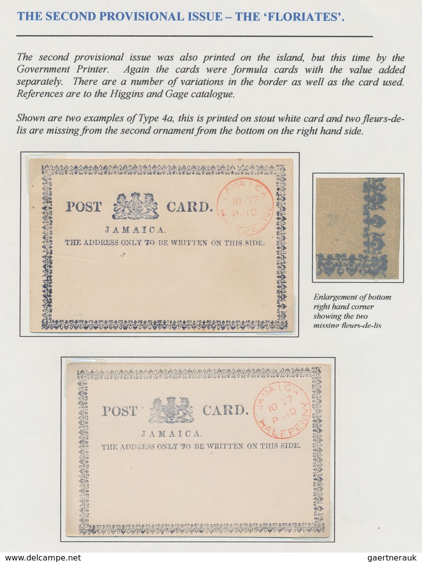 Jamaica: 1877, Postal Stationery Provisionals, Collection Of 21 Cards On Written Up Album Pages Resp - Jamaica (1962-...)