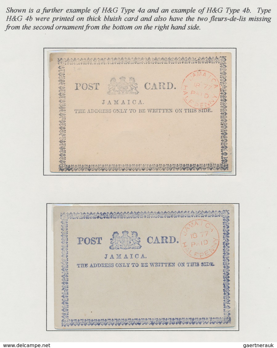 Jamaica: 1877, Postal Stationery Provisionals, Collection Of 21 Cards On Written Up Album Pages Resp - Jamaica (1962-...)