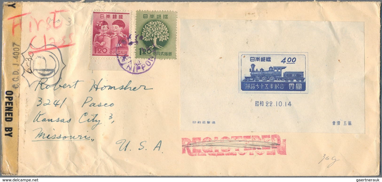 Japan: 1899/1991 (ca.), covers (34), ppc (16 inc. 6 used) all used foreign inc. two from Kongju (Kor