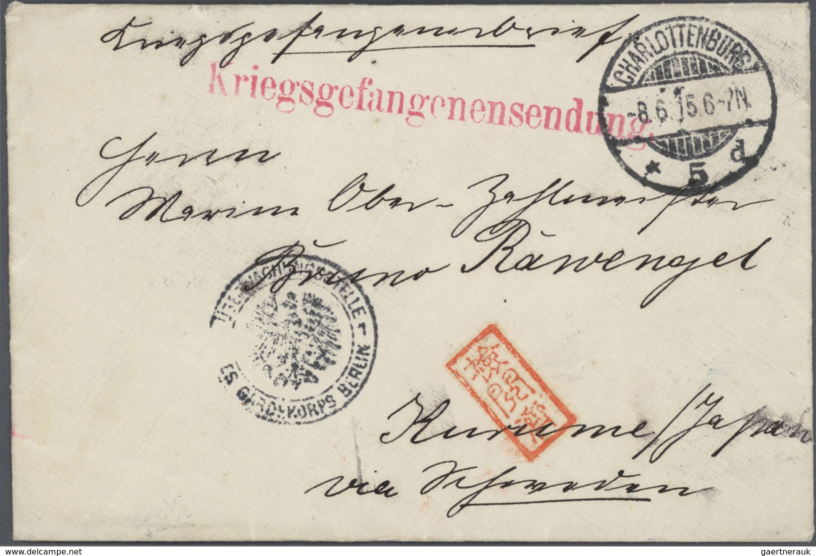 Lagerpost Tsingtau: Kurume, 1915/19, The Bruno Rawengel (rank: Marine Oberzahlmeister) Correspondenc - China (offices)