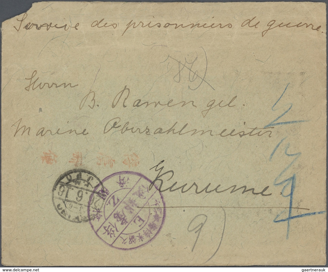 Lagerpost Tsingtau: Kurume, 1915/19, the Bruno Rawengel (rank: Marine Oberzahlmeister) correspondenc