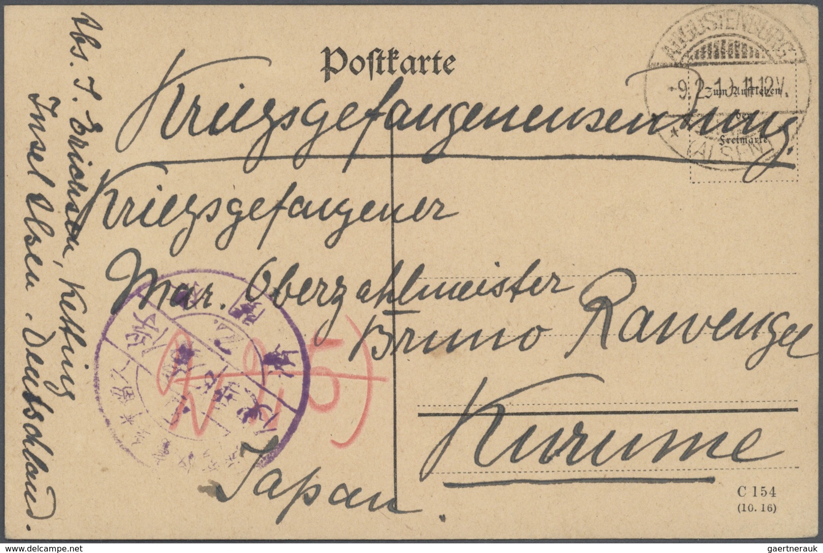 Lagerpost Tsingtau: Kurume, 1915/19, the Bruno Rawengel (rank: Marine Oberzahlmeister) correspondenc