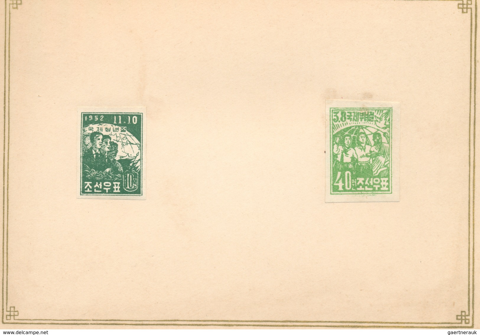 Korea-Nord: 1948/55, three presentation books with 1st printings only, issued without gum: golden ti