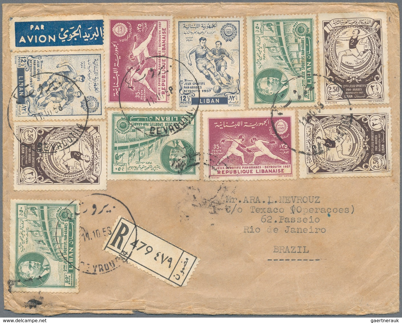 Libanon: 1921/59 (ca.), lot of covers (22), stationery (5) inc. FDC 1938 France-Lebanon air s/s. Als