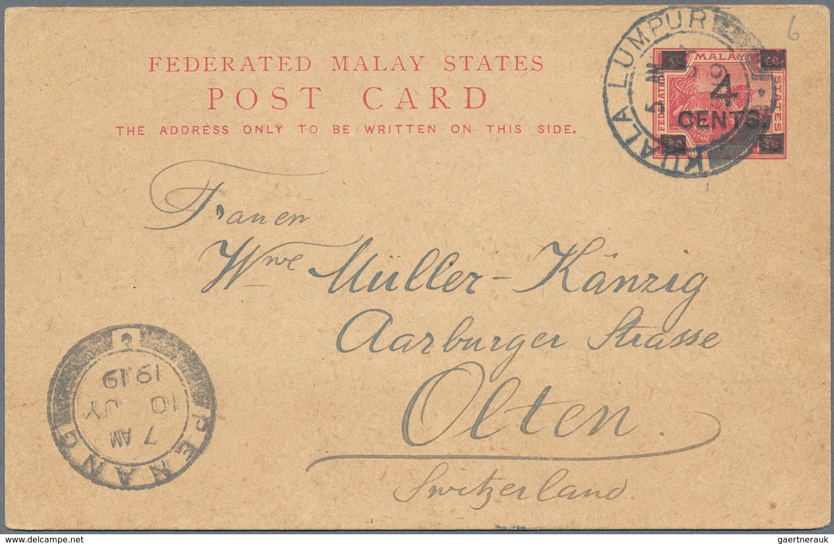 Malaiischer Staatenbund: 1906/36, F.M.S. Tiger Design Covers (4 Inc. Airmail, 50 C. RC), Stationery - Federated Malay States