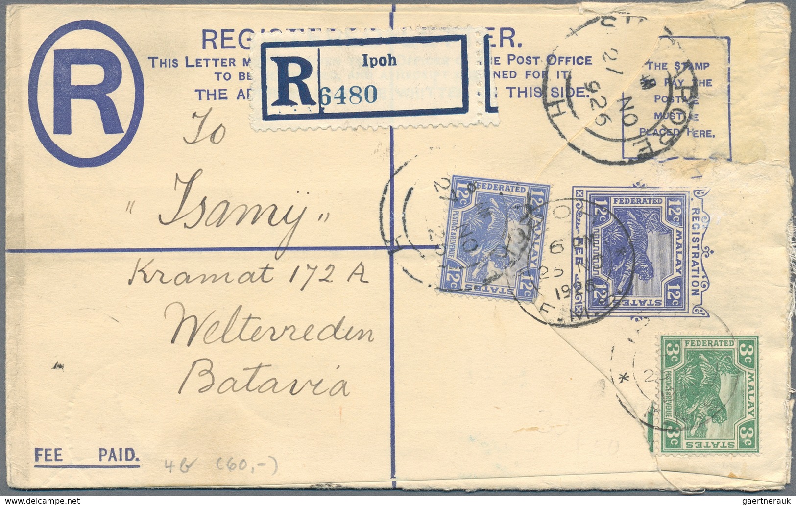 Malaiischer Staatenbund: 1906/36, F.M.S. Tiger Design Covers (4 Inc. Airmail, 50 C. RC), Stationery - Federated Malay States