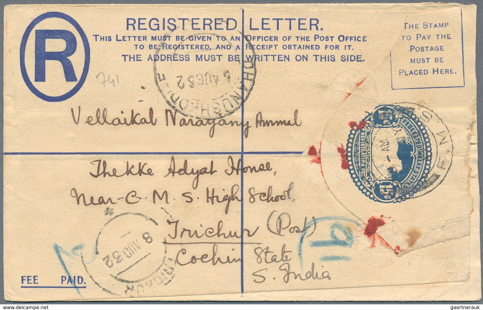 Malaiischer Staatenbund: 1906/36, F.M.S. Tiger Design Covers (4 Inc. Airmail, 50 C. RC), Stationery - Federated Malay States