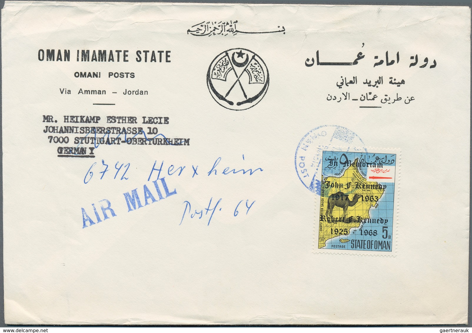 Oman: 1957/80 (ca.), covers (16 inc. one ppc), FDC (2 inc. 1953 QEII coronation), mint airletters (6