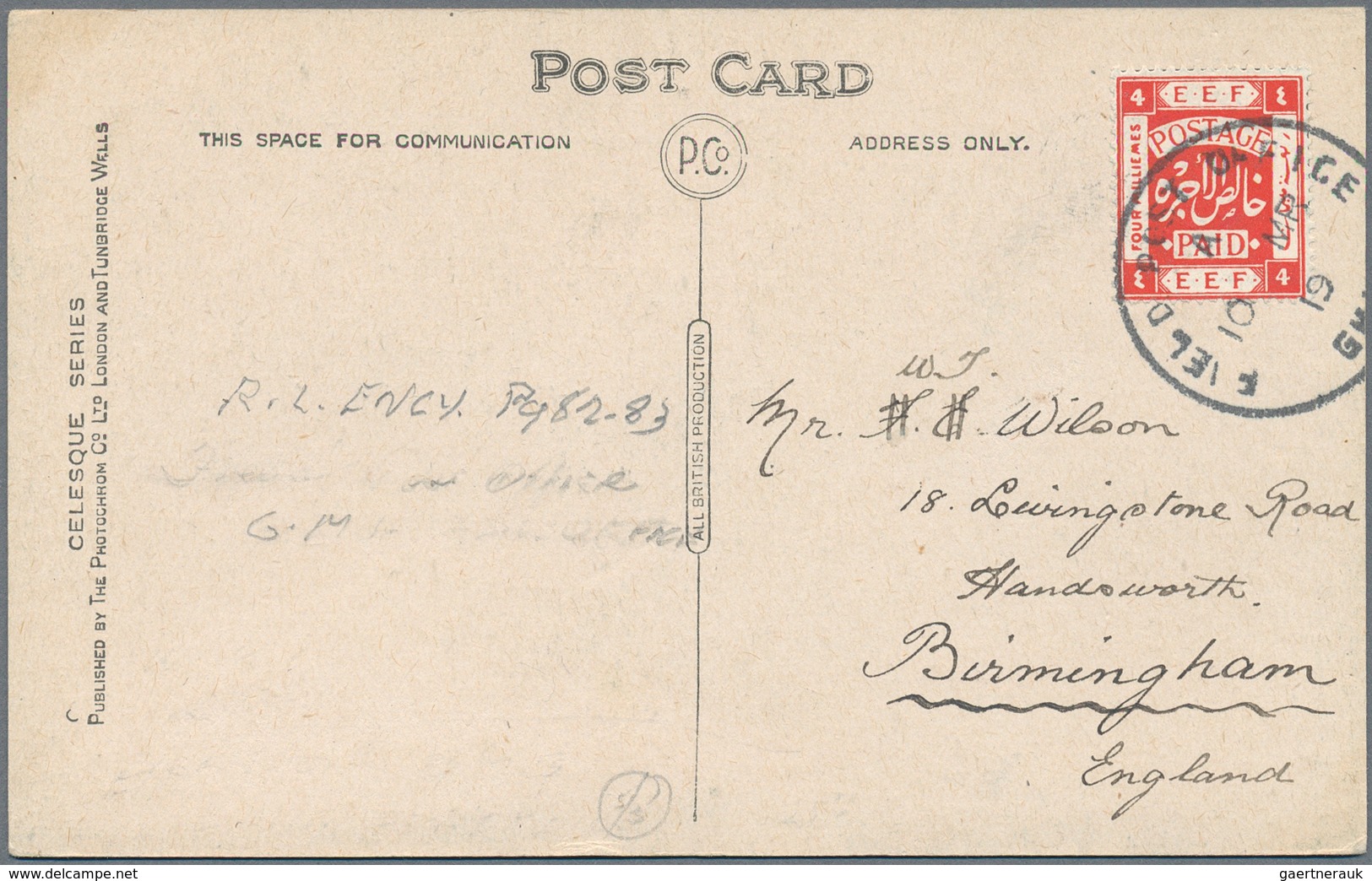 Palästina: 1916/22, FPO 34 On 1916 Front Cover Resp.FPO D60 On Aug. 1918 Card From Tulkarem (Proud 2 - Palästina