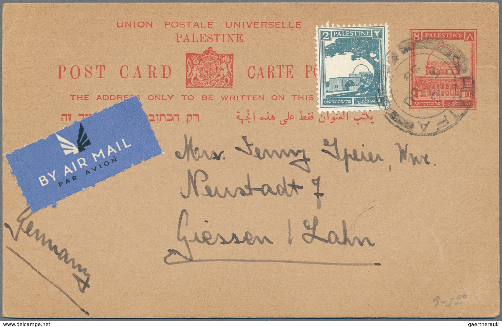 Palästina: 1927 f., Mandate issue stationery mostly used inc. cards (30 inc. air mail uprates, censo