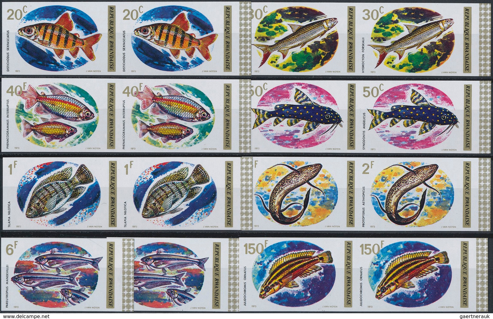 Ruanda: 1967/1975. Lot of 13,519 IMPERFORATE stamps, souvenir and miniature sheets showing various i