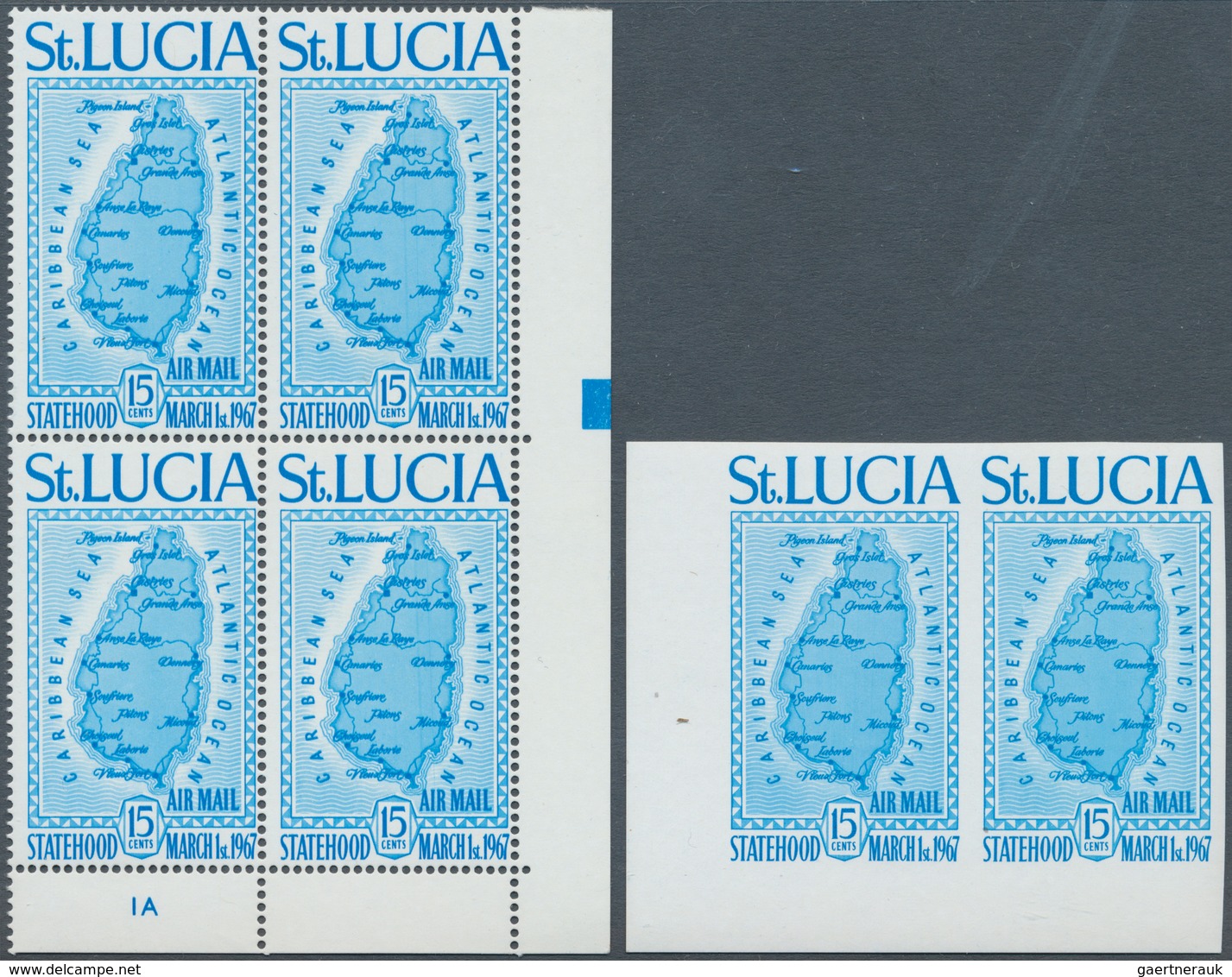 St. Lucia: 1967, 15 C. Independence (Scott C1, Mi. 217), Perforated And Imperforated Stamp And Souve - St.Lucia (...-1978)