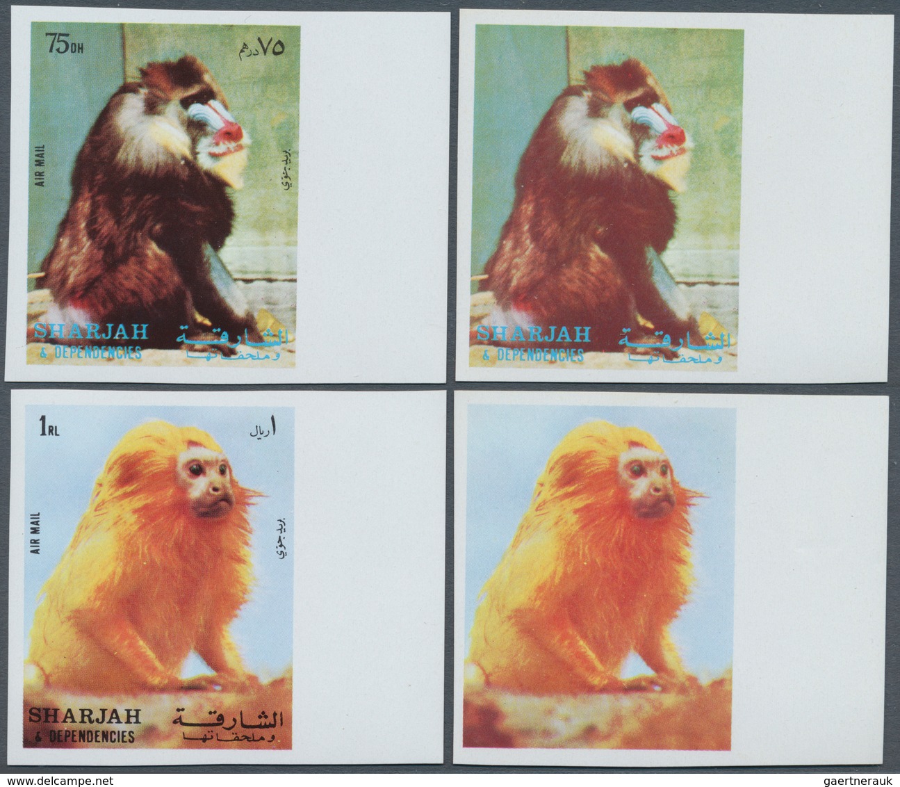 Schardscha / Sharjah: 1972, Monkeys, 20, 25, 75 Dh. And 1 R., 4 Values (Mi. # 1012/1015), Each Imper - Schardscha