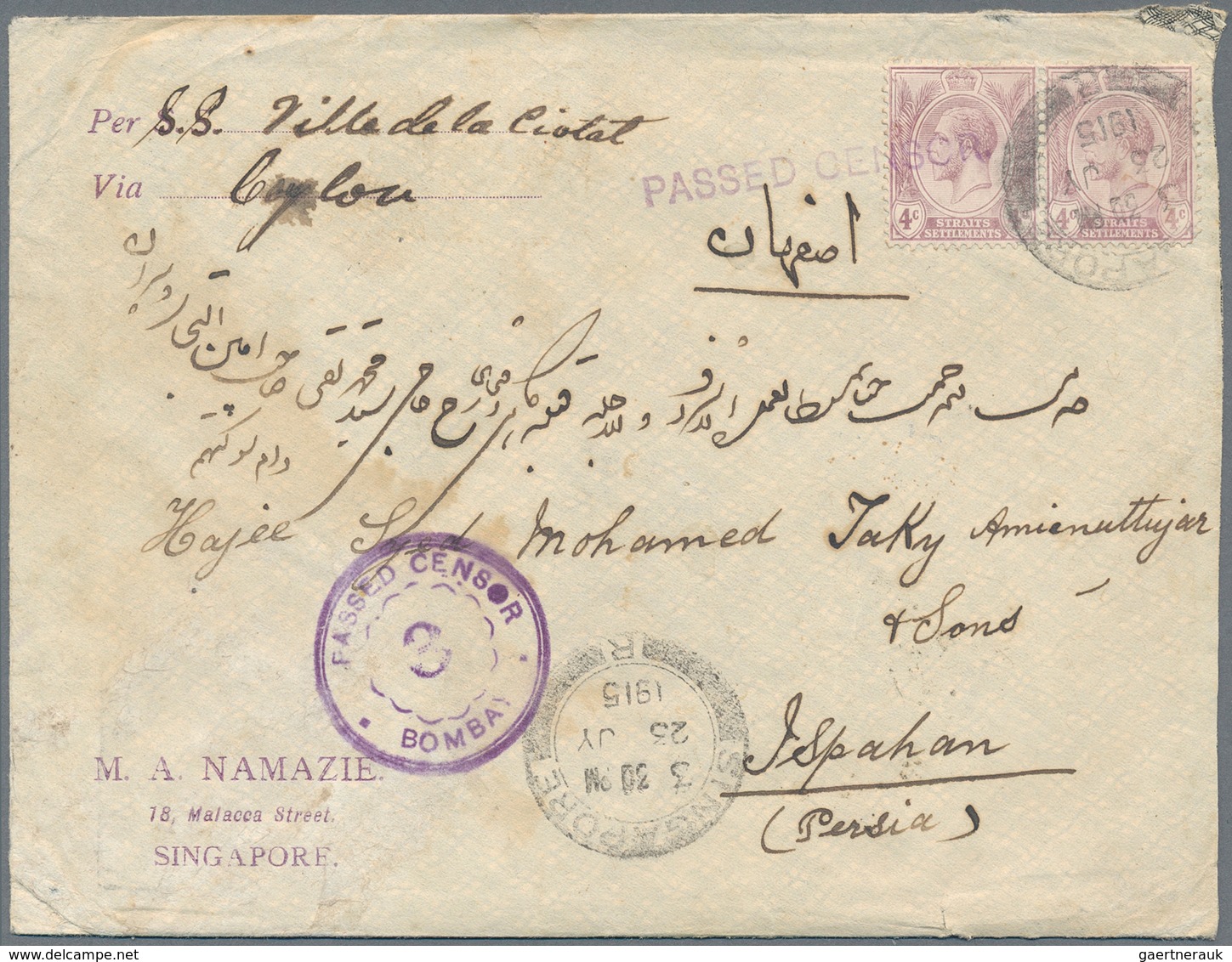 Singapur: 1887/1936, Covers (7+1 Front) Inc. Airmail To Germany On HAL Envelope, 1915 Censored To Is - Singapore (...-1959)