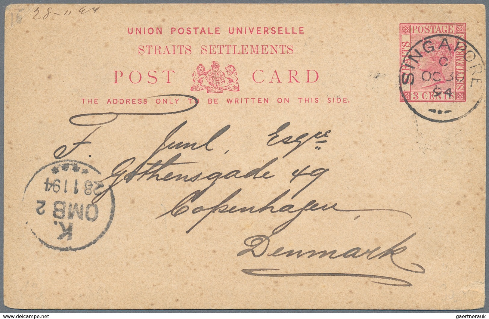 Singapur: 1887/1936, covers (7+1 front) inc. airmail to Germany on HAL envelope, 1915 censored to Is