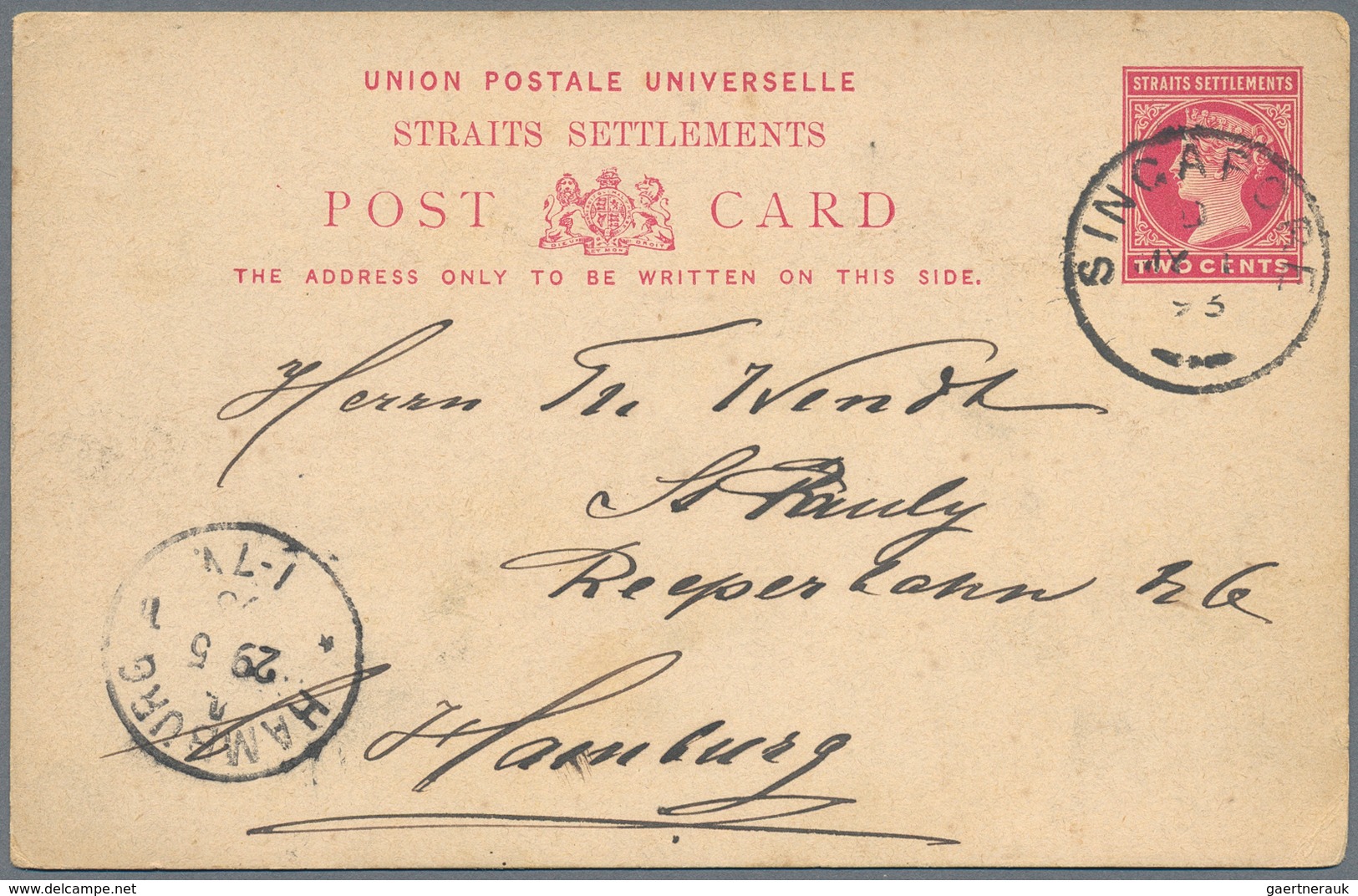 Singapur: 1887/1936, covers (7+1 front) inc. airmail to Germany on HAL envelope, 1915 censored to Is